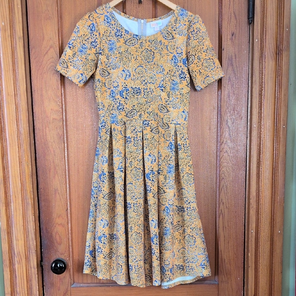 LuLaRoe Yellow and Blue Floral Midi Dress